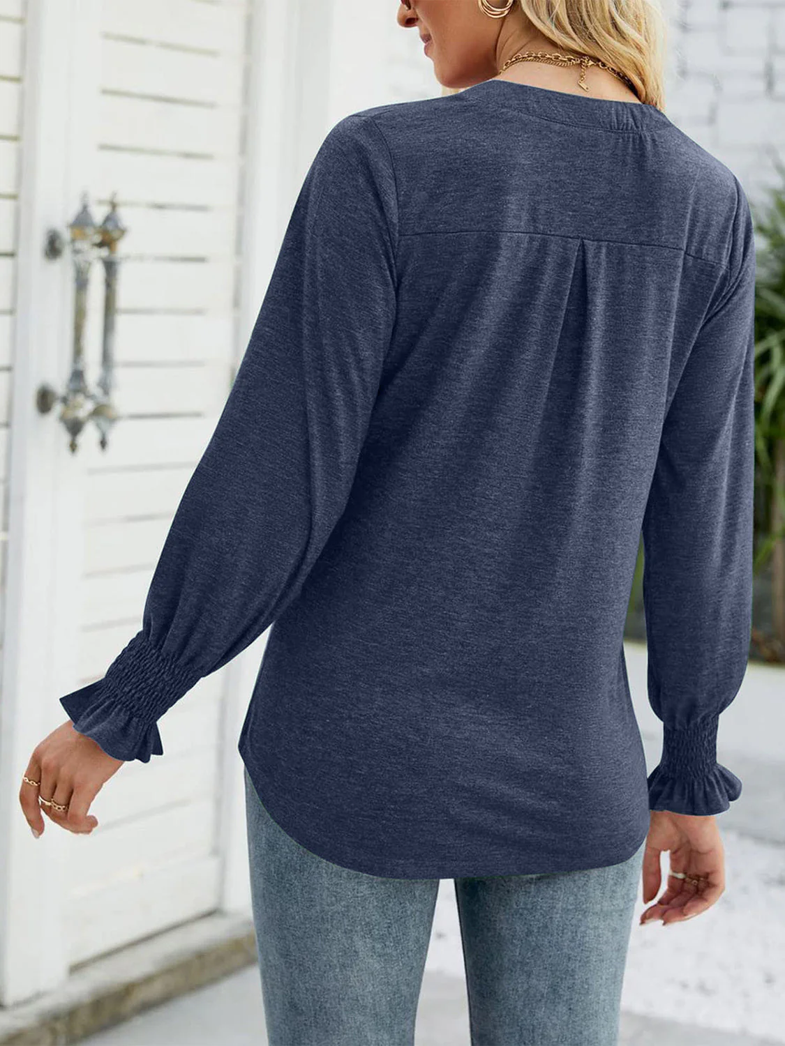 Full Size Notched Long Sleeve T-Shirt - Image 2