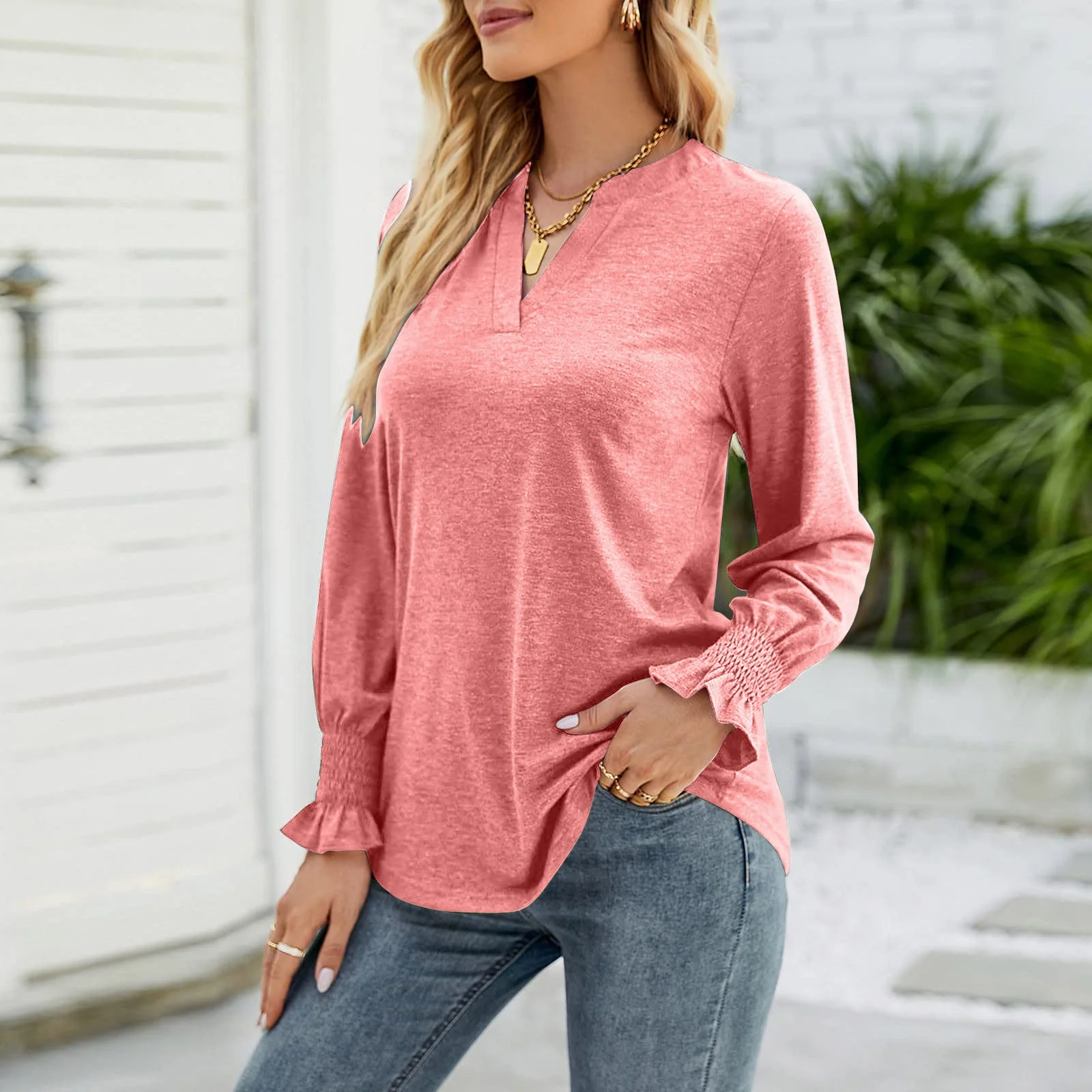 Full Size Notched Long Sleeve T-Shirt - Image 4