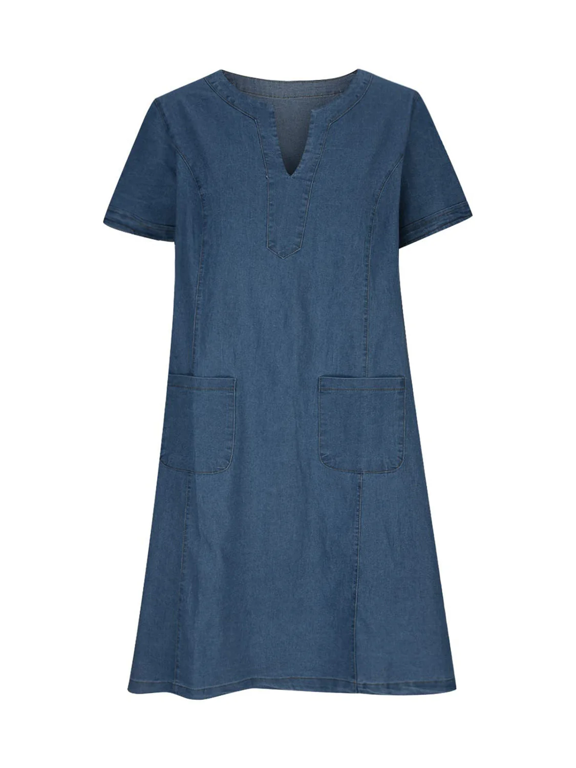 Full Size Notched Short Sleeve Denim Dress - Image 2