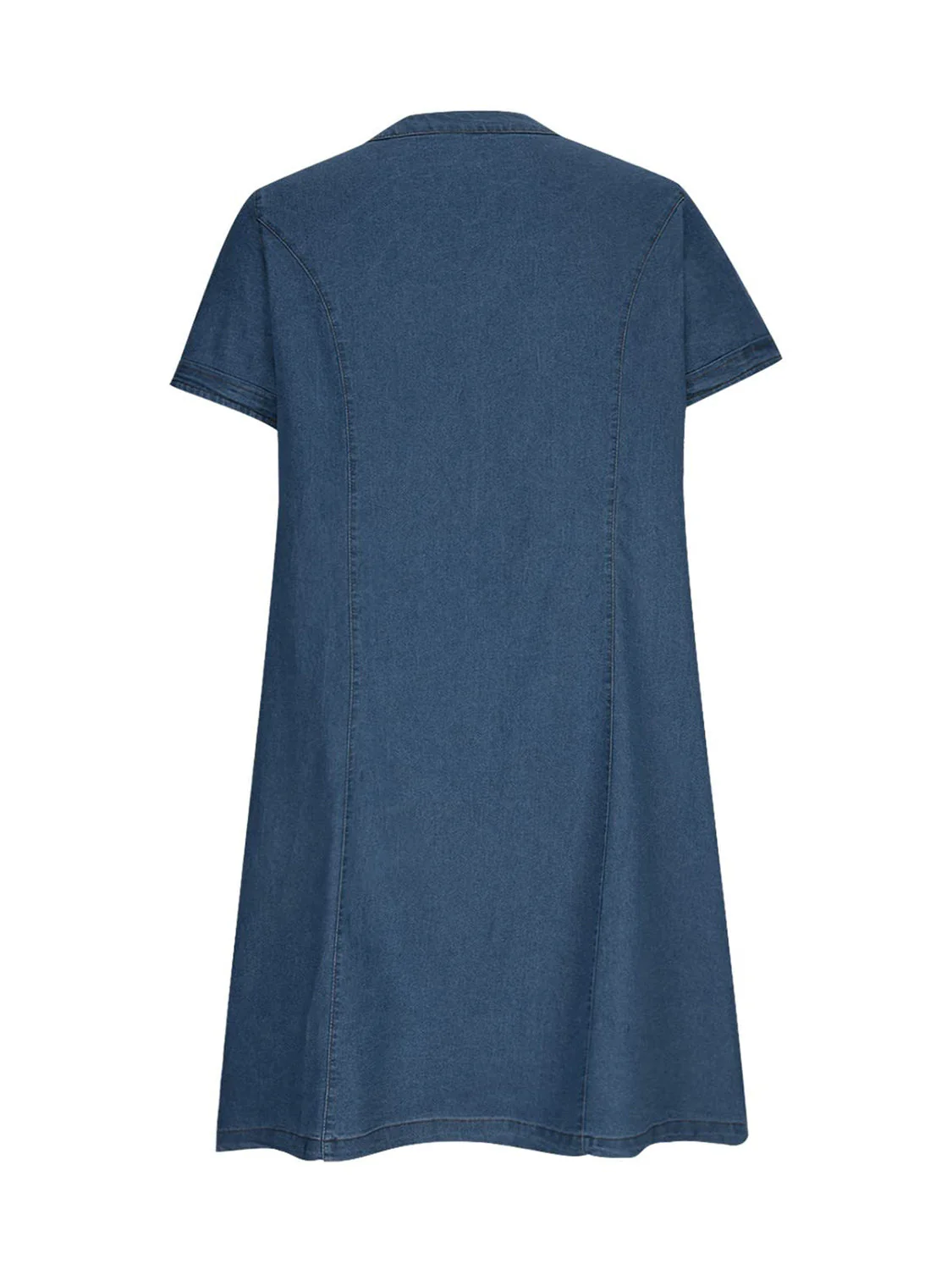 Full Size Notched Short Sleeve Denim Dress - Image 3