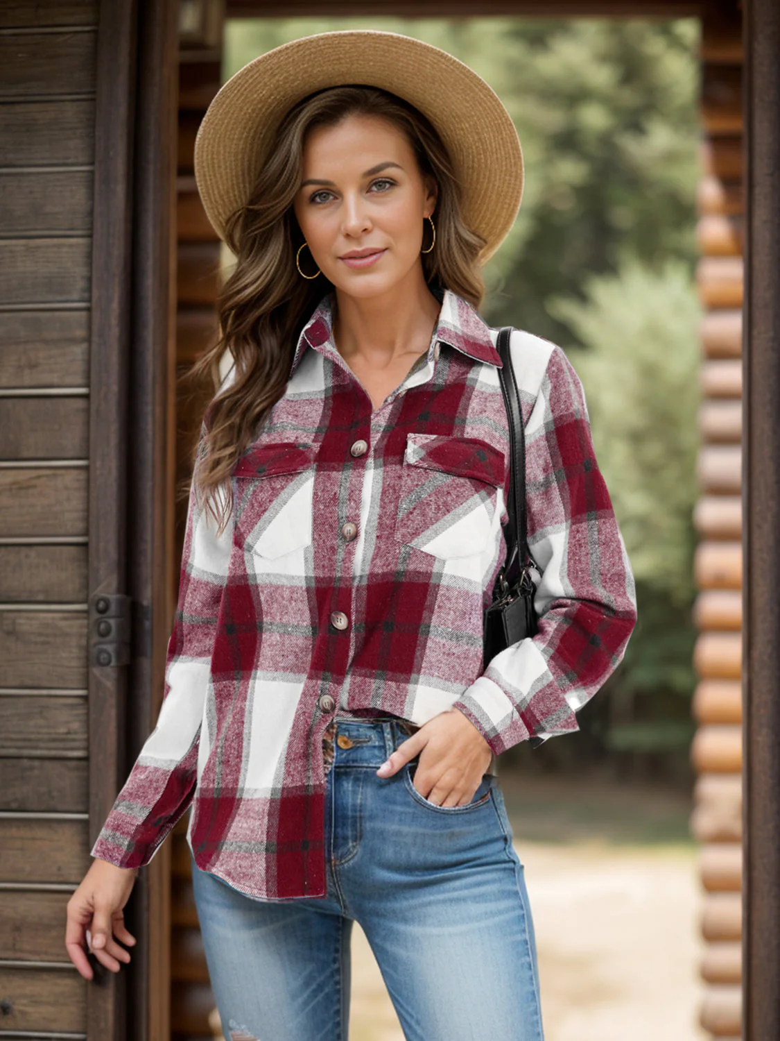 Full Size Pocketed Plaid Collared Neck Shacket - Image 9