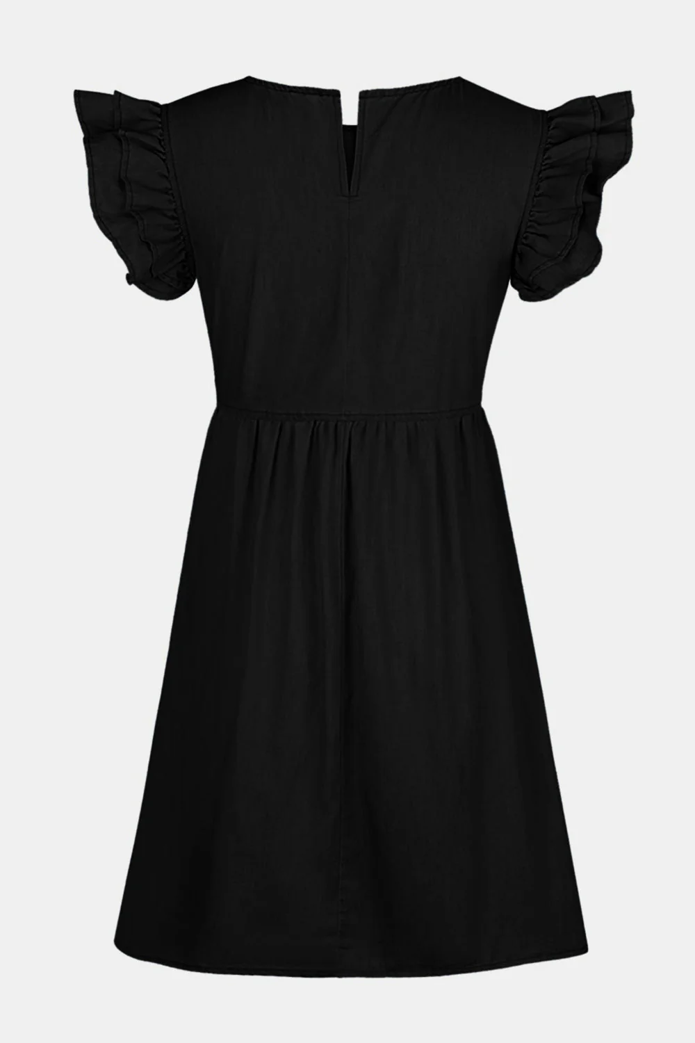 Full Size Ruffled Round Neck Cap Sleeve Denim Dress - Image 11