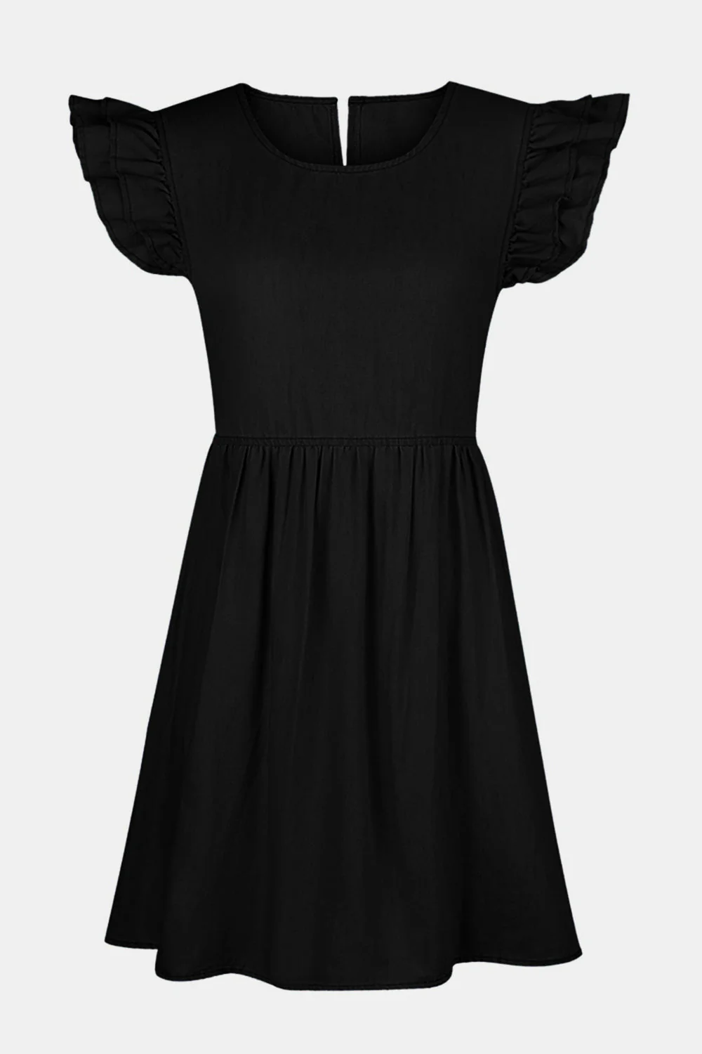 Full Size Ruffled Round Neck Cap Sleeve Denim Dress - Image 12