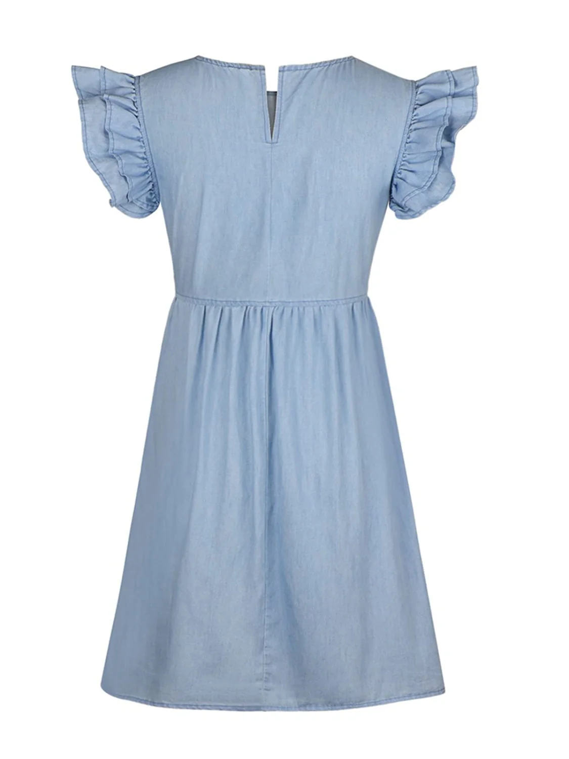 Full Size Ruffled Round Neck Cap Sleeve Denim Dress - Image 2