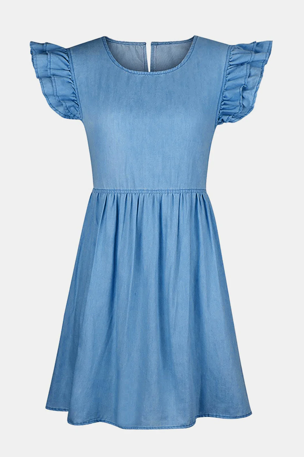 Full Size Ruffled Round Neck Cap Sleeve Denim Dress - Image 5