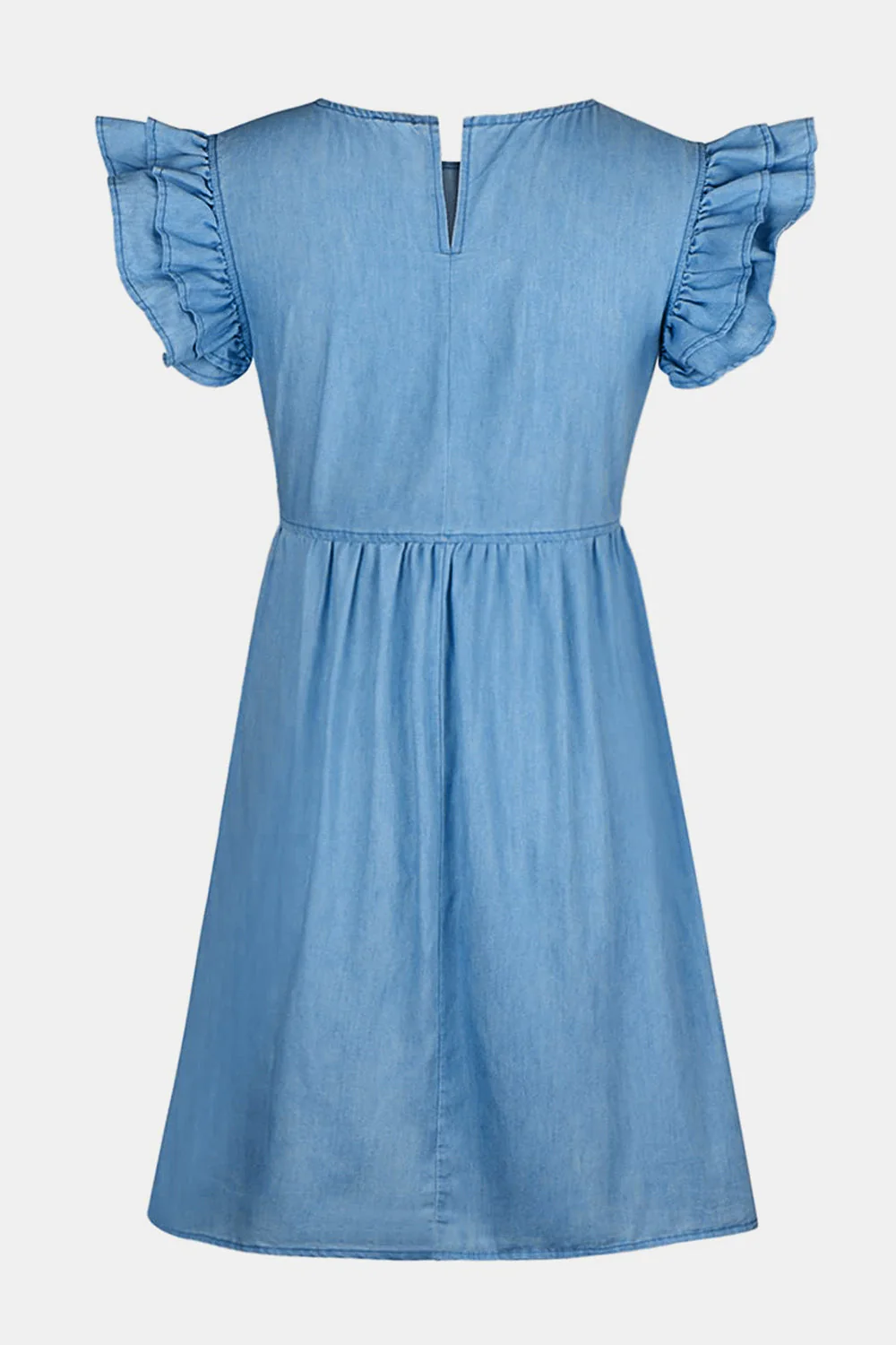 Full Size Ruffled Round Neck Cap Sleeve Denim Dress - Image 6