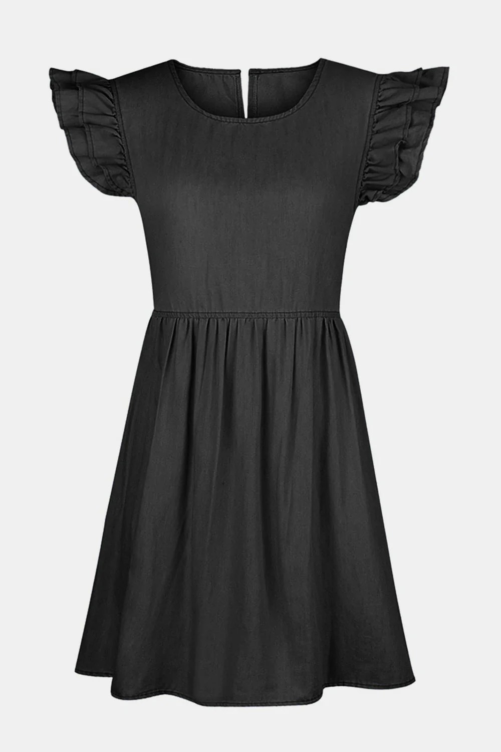 Full Size Ruffled Round Neck Cap Sleeve Denim Dress - Image 8