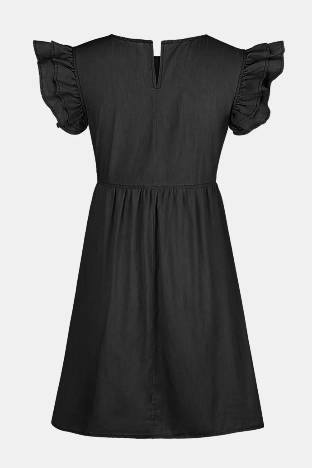 Full Size Ruffled Round Neck Cap Sleeve Denim Dress - Image 9