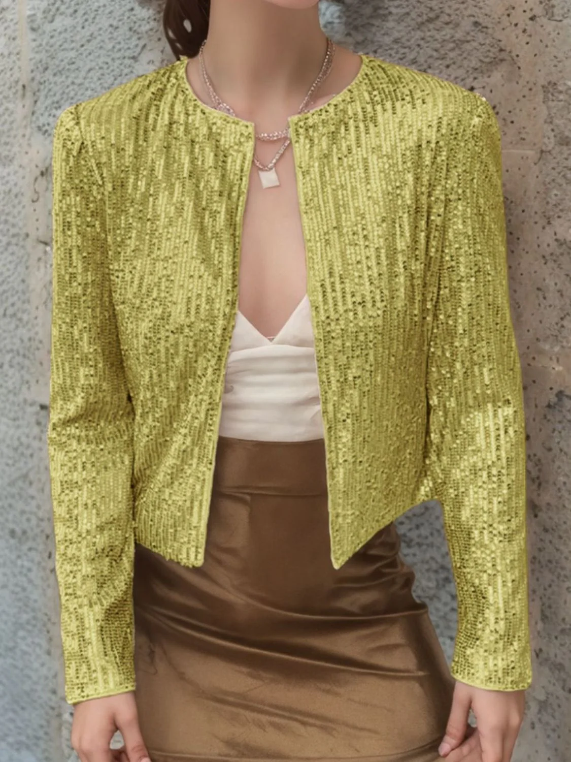 Full Size Sequin Open Front Cropped Jacket - Image 27