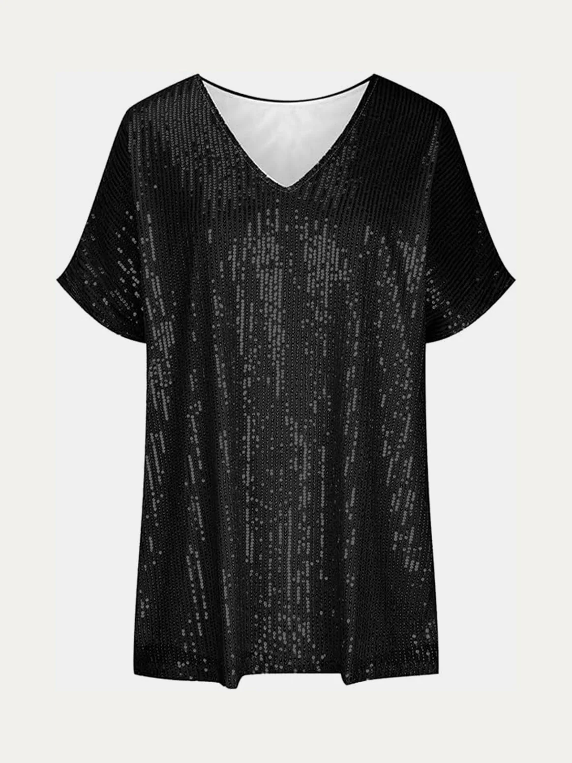 Full Size Sequin V-Neck Short Sleeve Top - Image 13