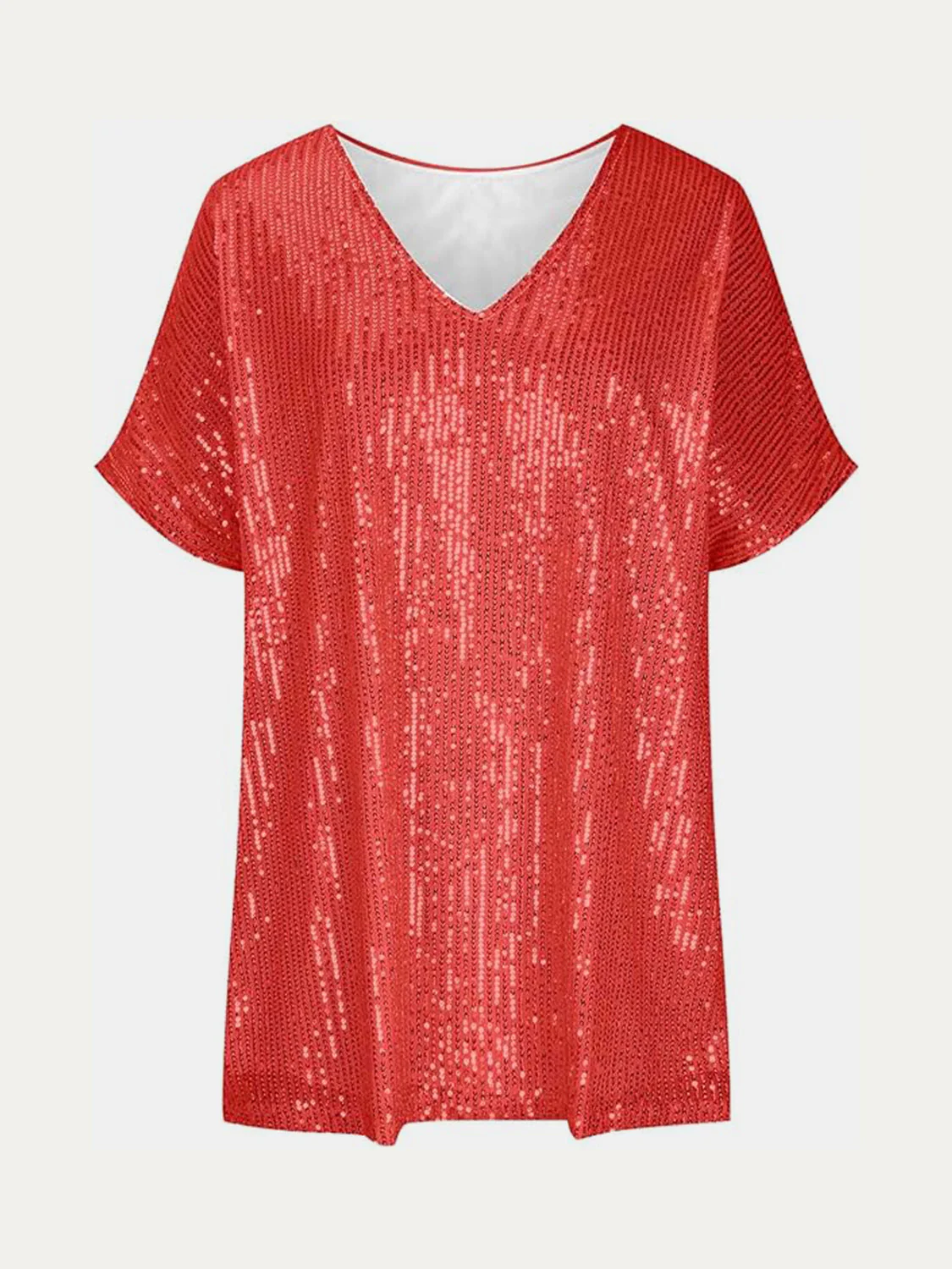 Full Size Sequin V-Neck Short Sleeve Top - Image 15