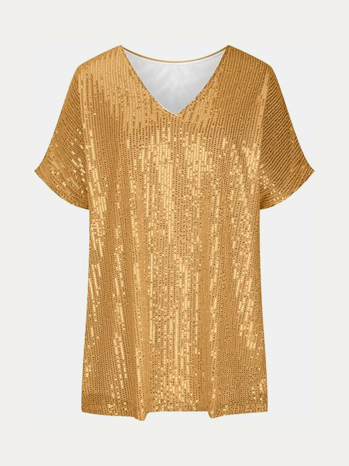 Full Size Sequin V-Neck Short Sleeve Top - Image 18