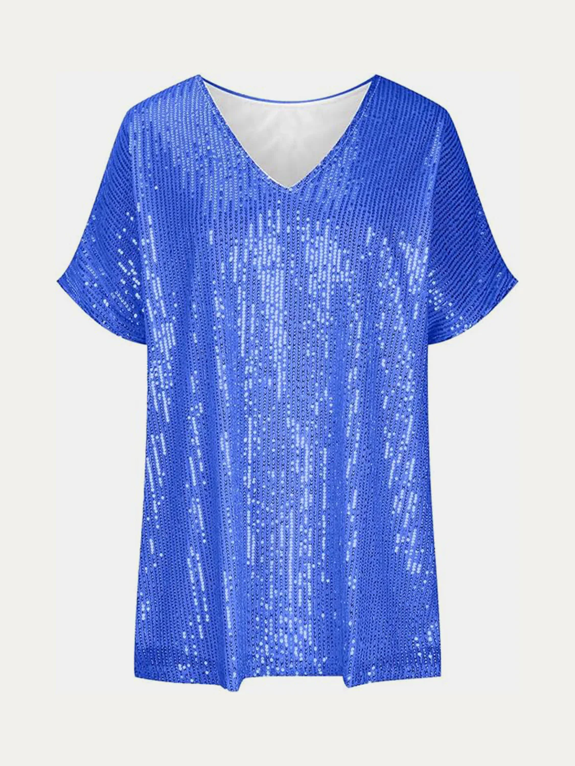 Full Size Sequin V-Neck Short Sleeve Top - Image 20