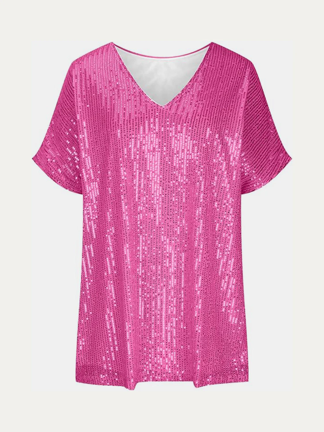 Full Size Sequin V-Neck Short Sleeve Top - Image 24