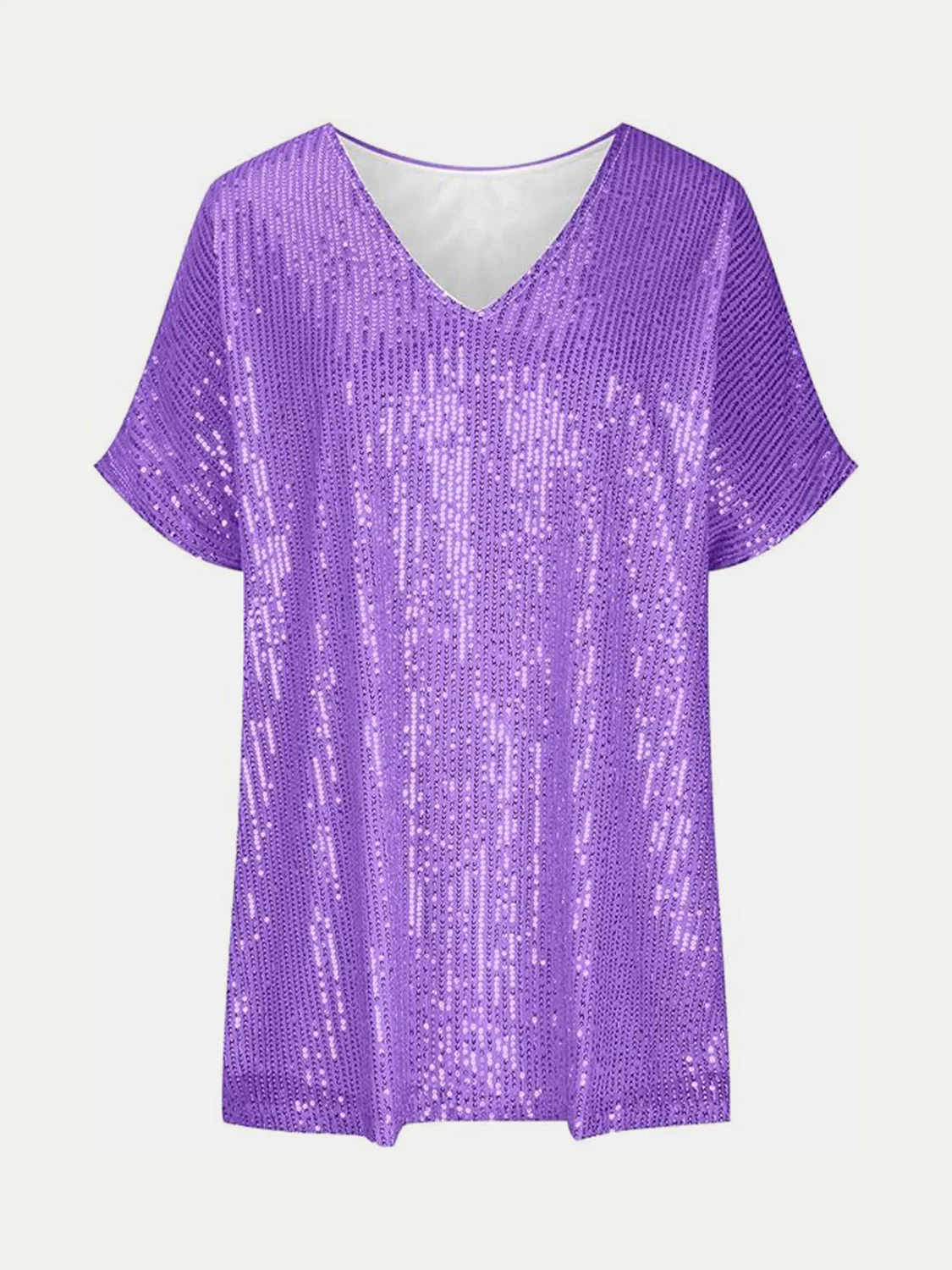 Full Size Sequin V-Neck Short Sleeve Top - Image 27