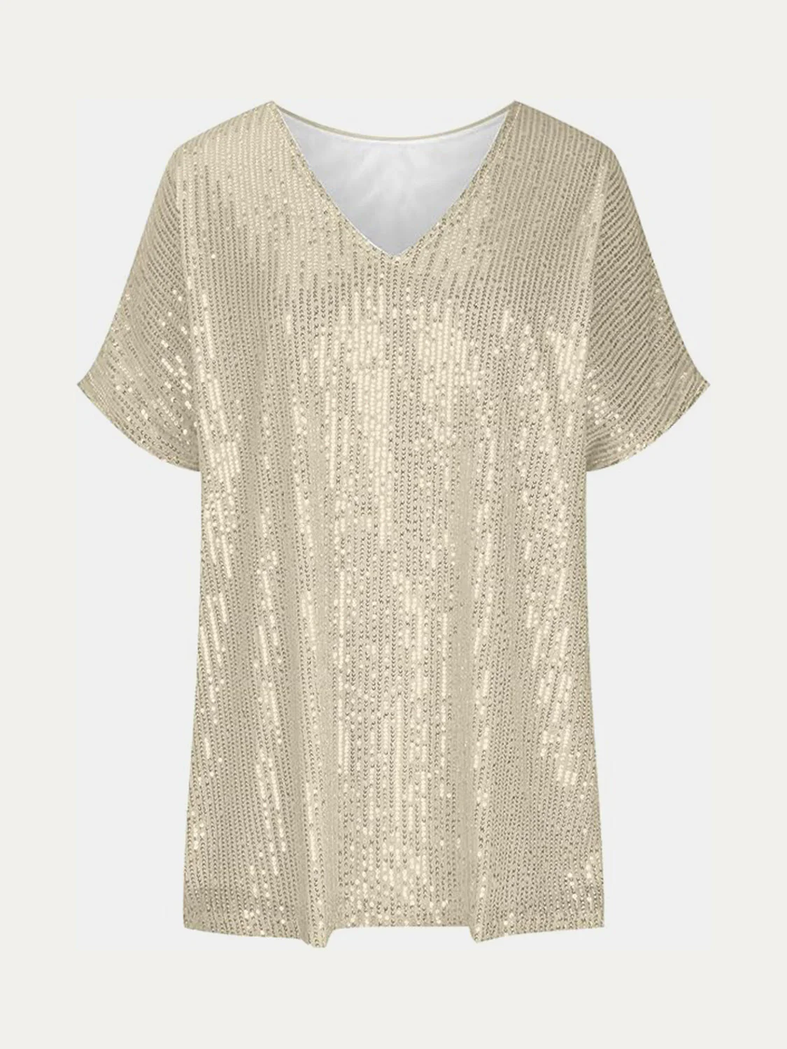 Full Size Sequin V-Neck Short Sleeve Top - Image 3