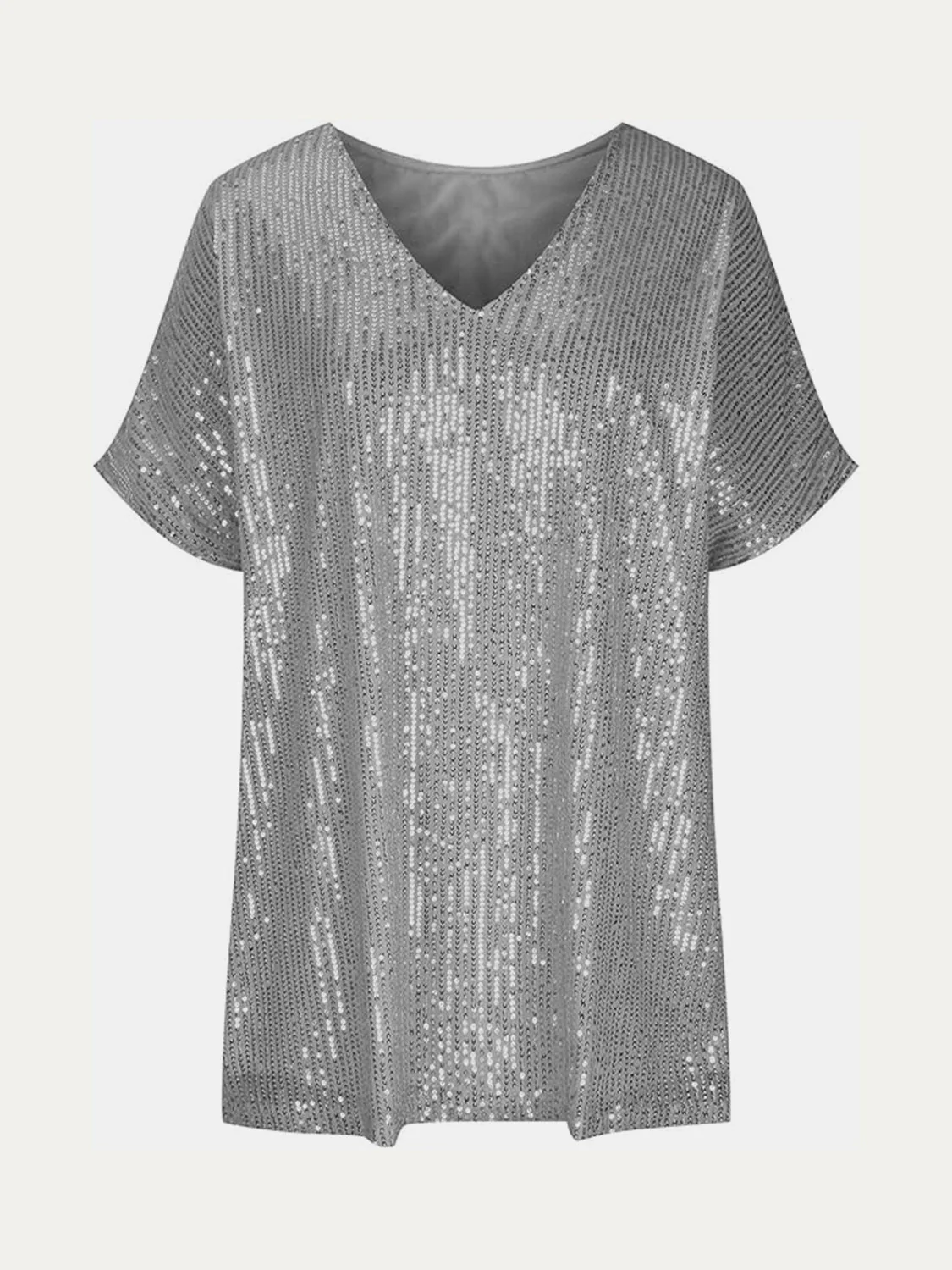 Full Size Sequin V-Neck Short Sleeve Top - Image 5