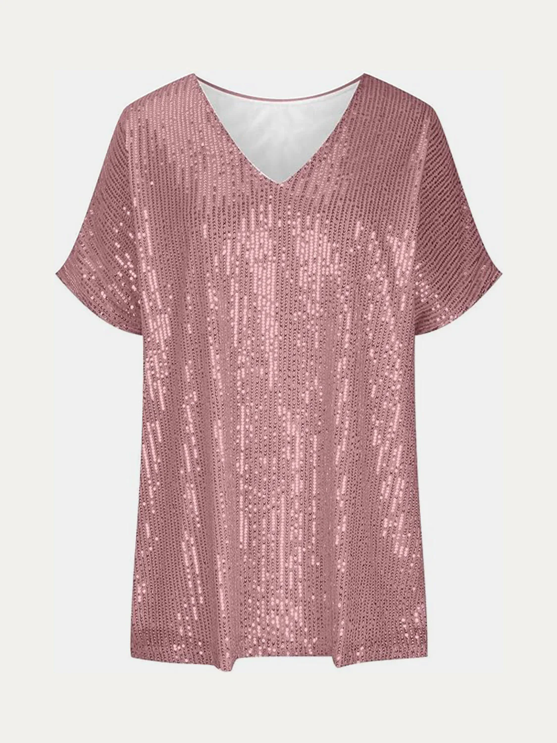 Full Size Sequin V-Neck Short Sleeve Top - Image 9