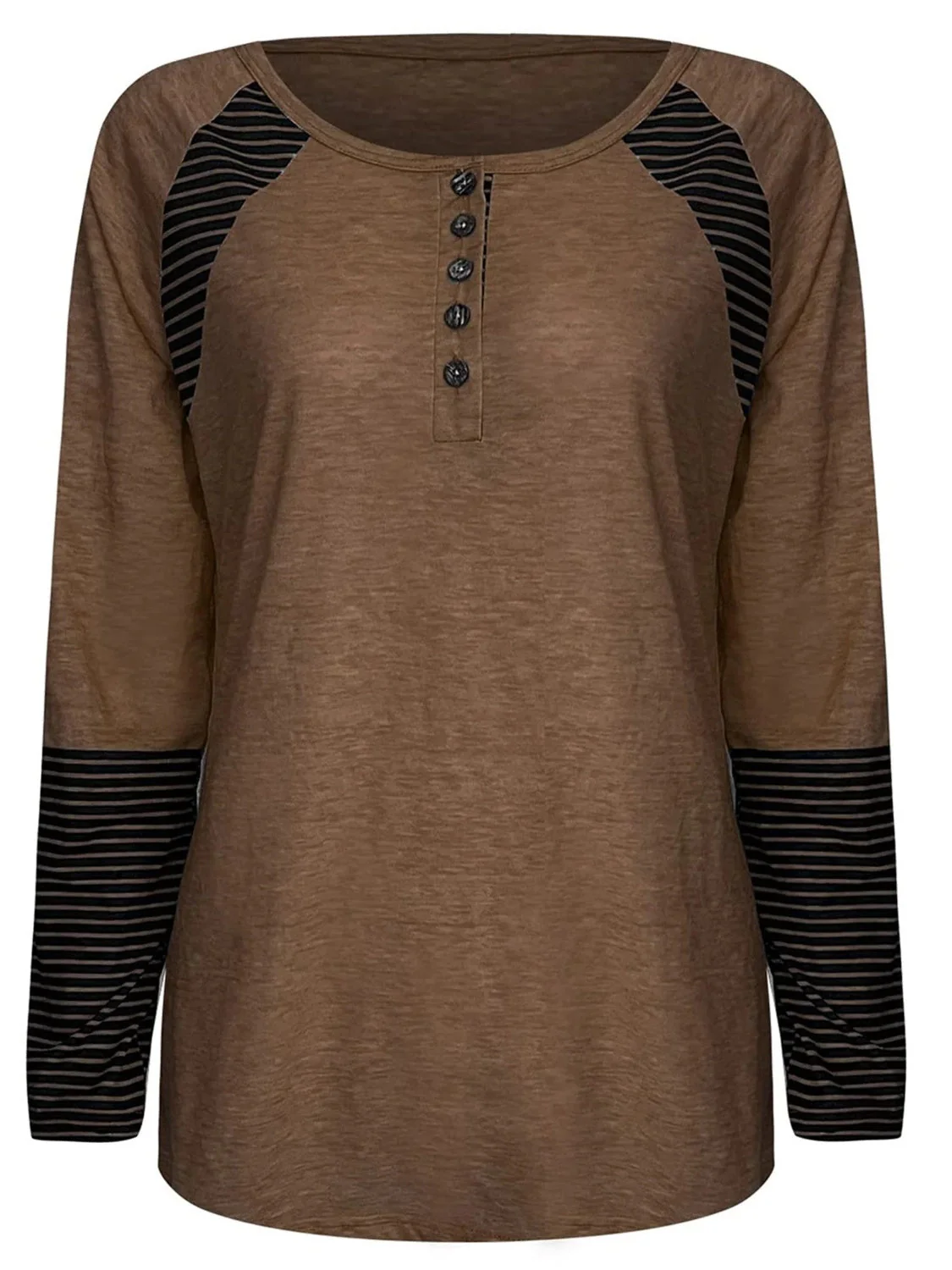 Full Size Striped Quarter Button Long Sleeve T-Shirt - Image 17