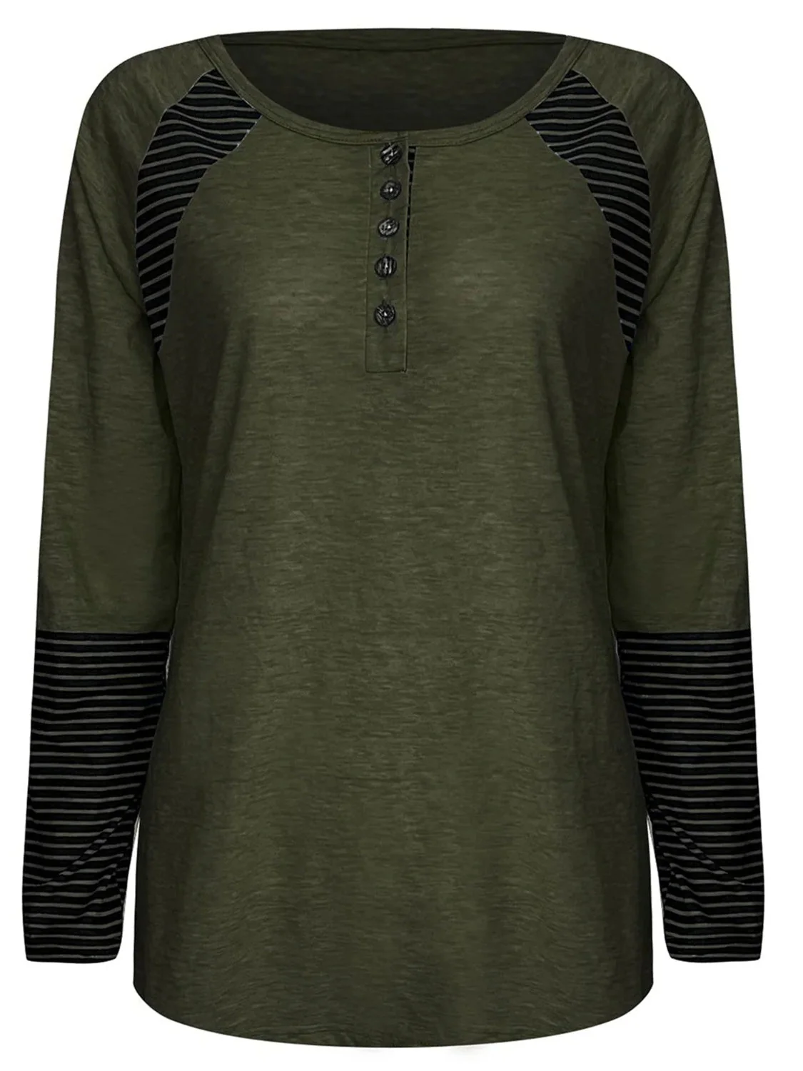 Full Size Striped Quarter Button Long Sleeve T-Shirt - Image 6