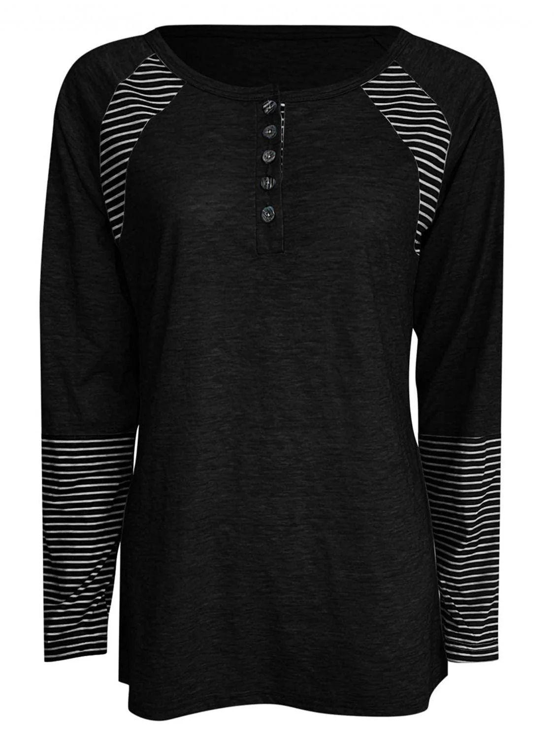 Full Size Striped Quarter Button Long Sleeve T-Shirt - Image 9