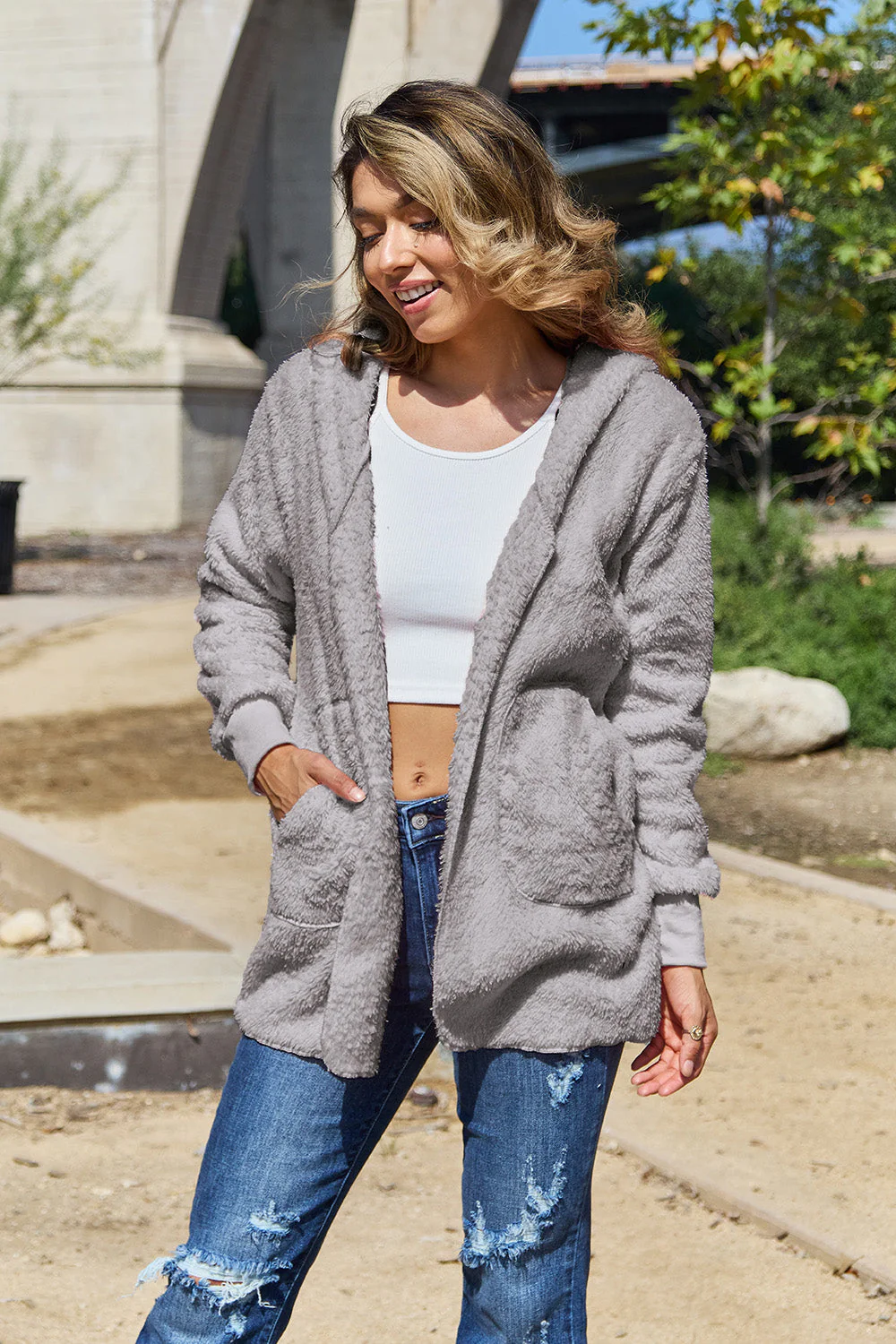 Full Size Teddy Hooded Jacket with Pockets - Image 10