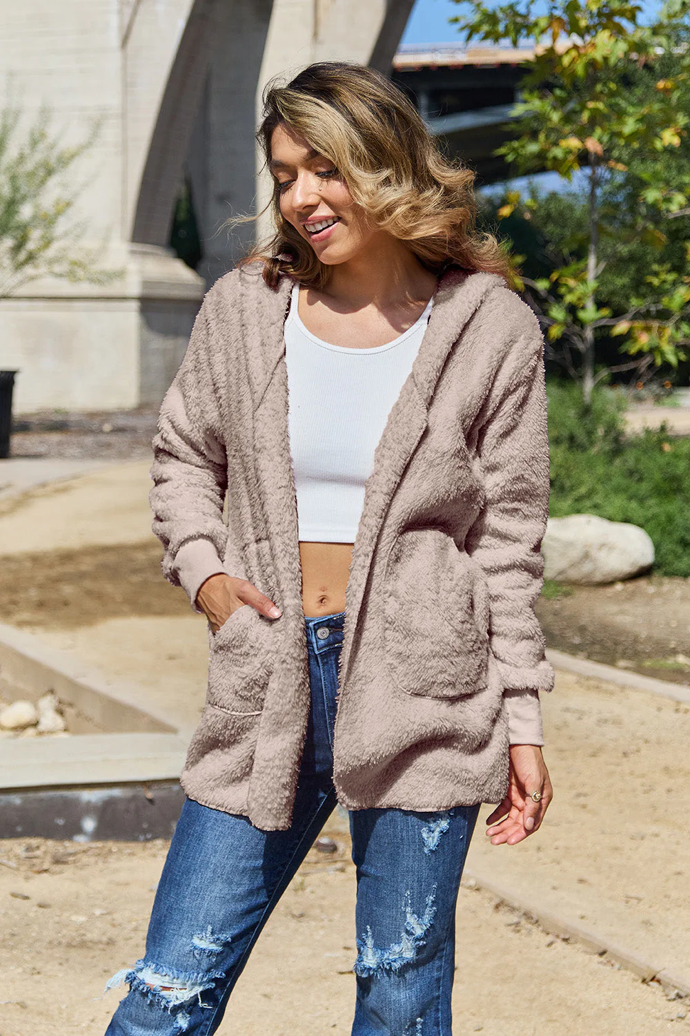 Full Size Teddy Hooded Jacket with Pockets - Image 17
