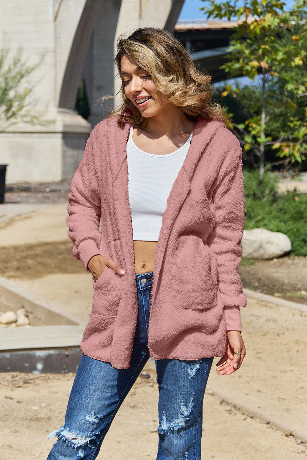 Full Size Teddy Hooded Jacket with Pockets - Image 19