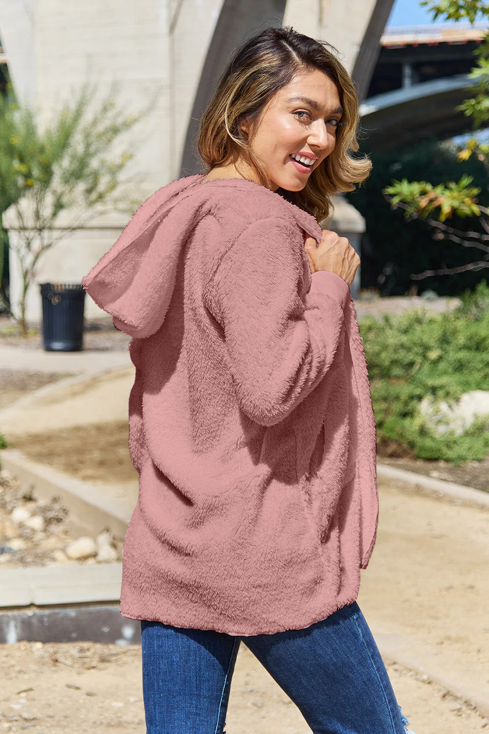 Full Size Teddy Hooded Jacket with Pockets - Image 20