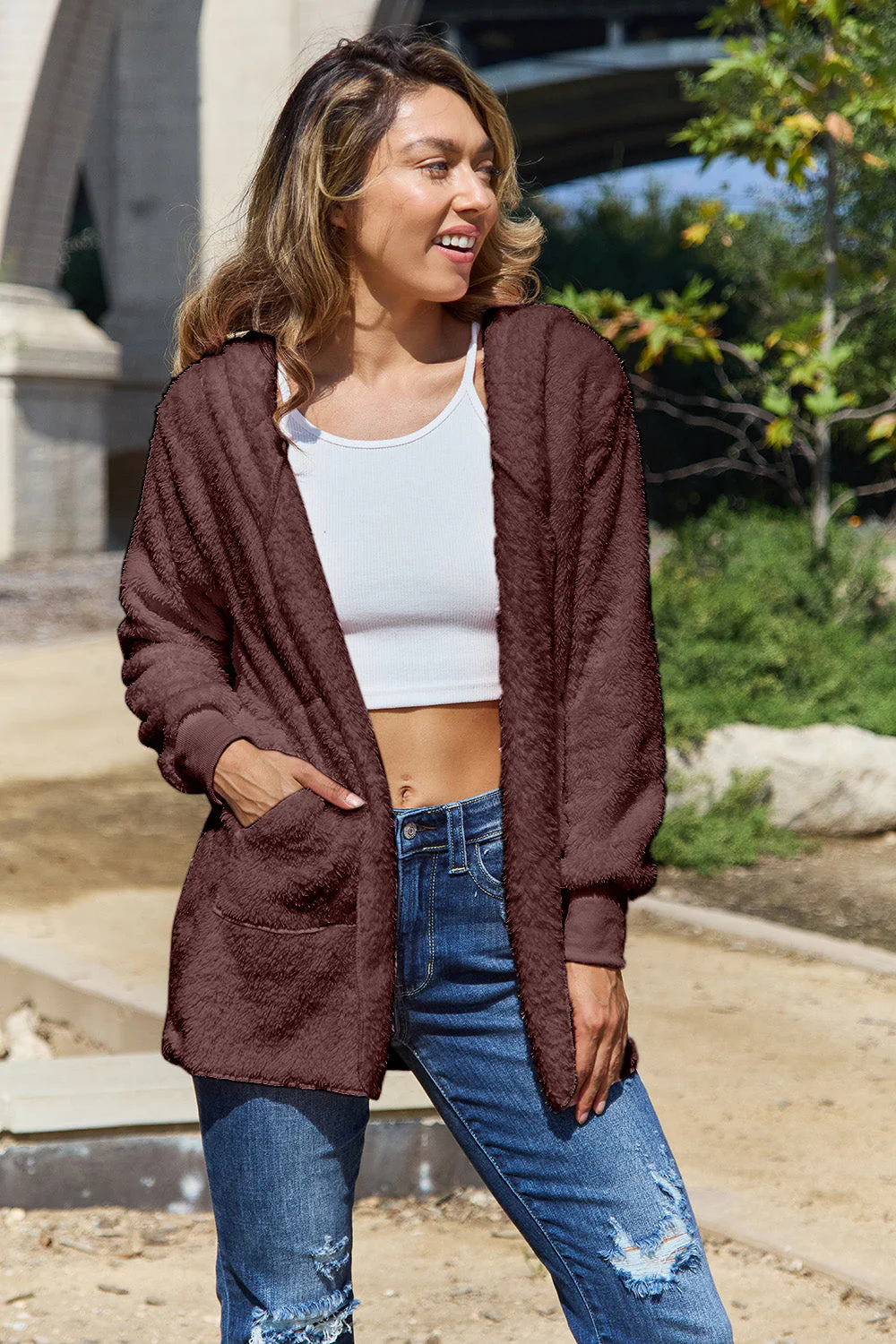 Full Size Teddy Hooded Jacket with Pockets - Image 24