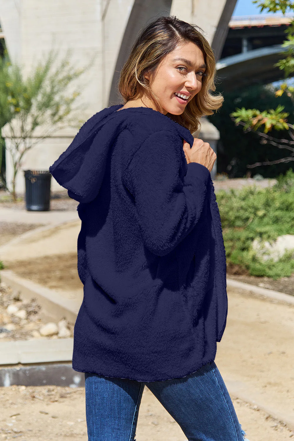 Full Size Teddy Hooded Jacket with Pockets - Image 29