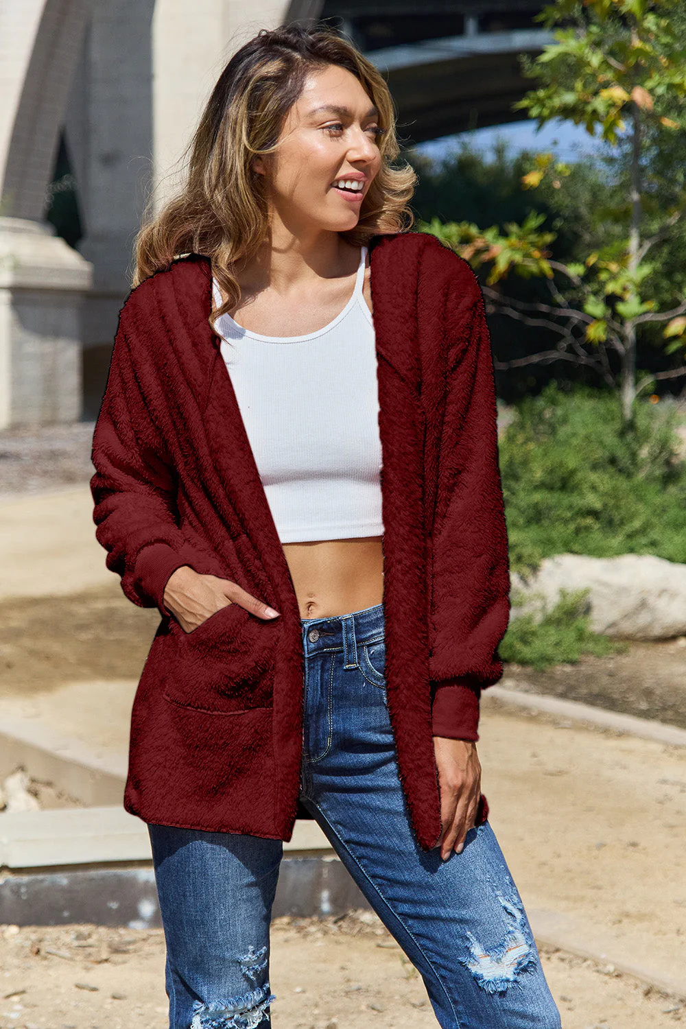 Full Size Teddy Hooded Jacket with Pockets - Image 33