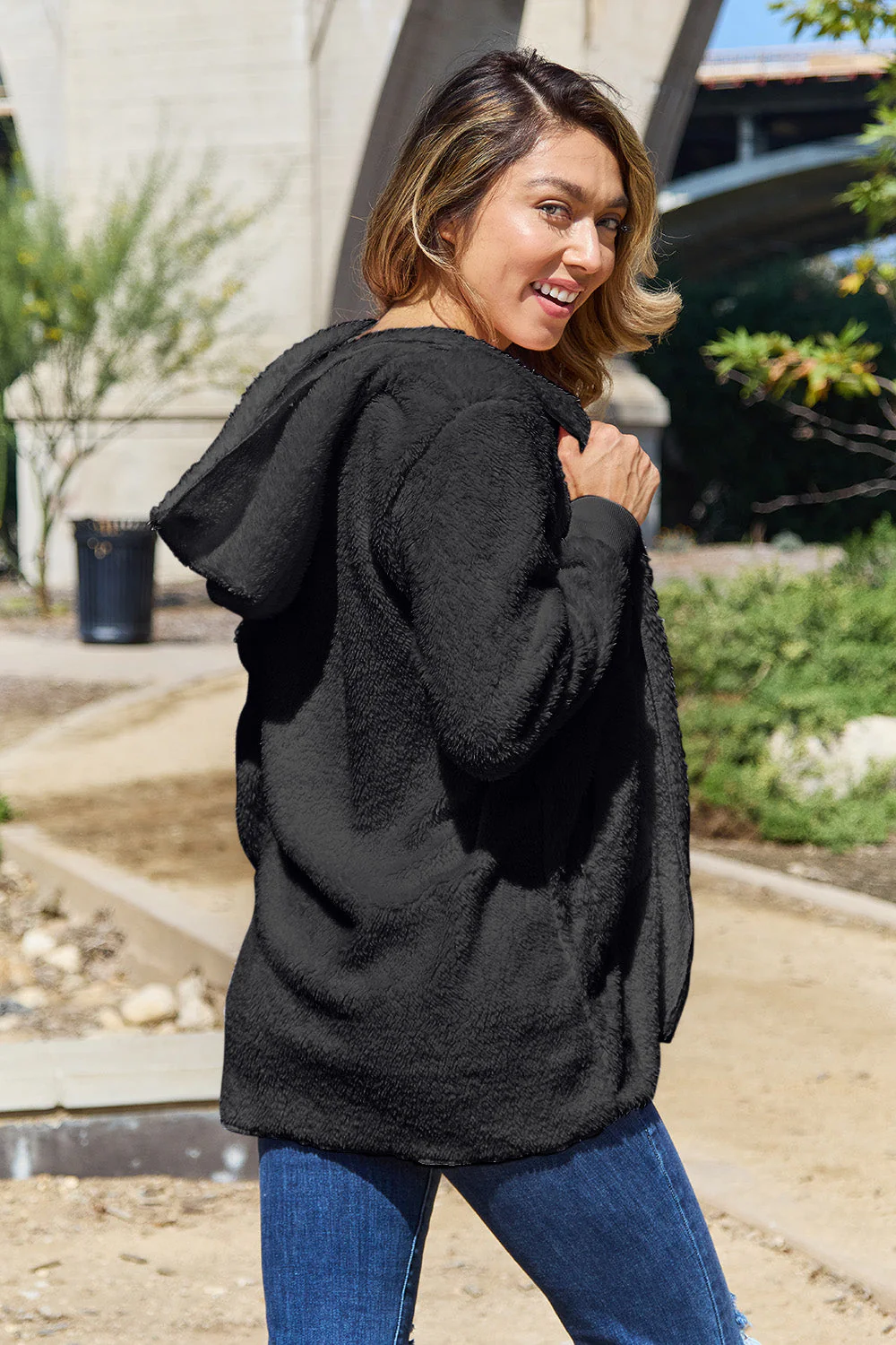 Full Size Teddy Hooded Jacket with Pockets - Image 35