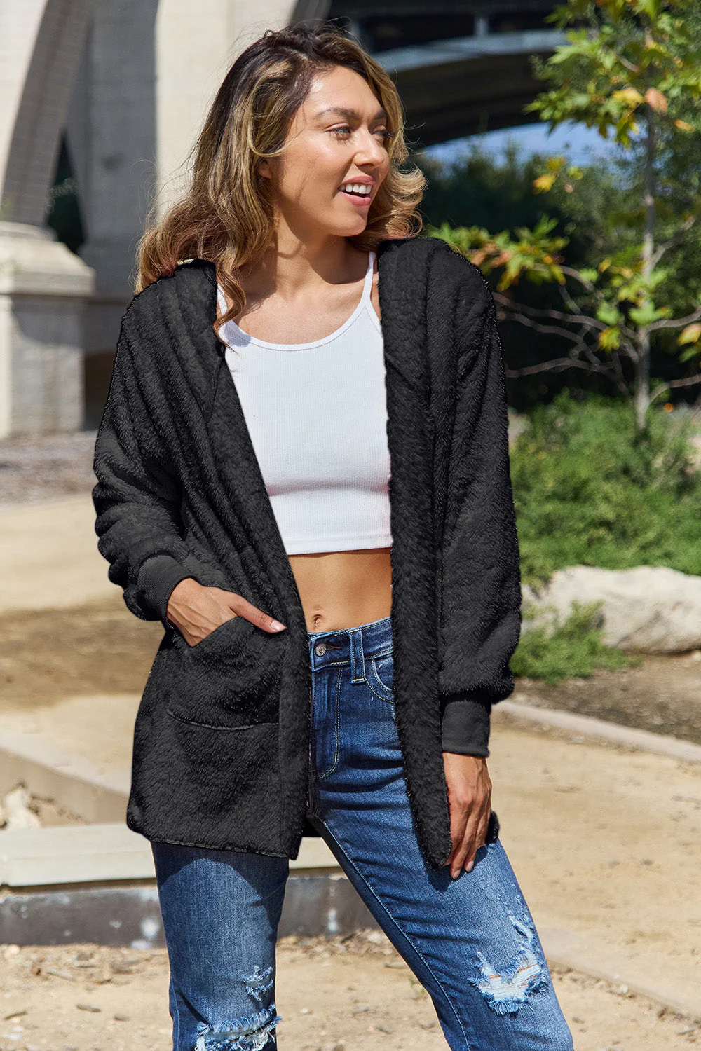 Full Size Teddy Hooded Jacket with Pockets - Image 36