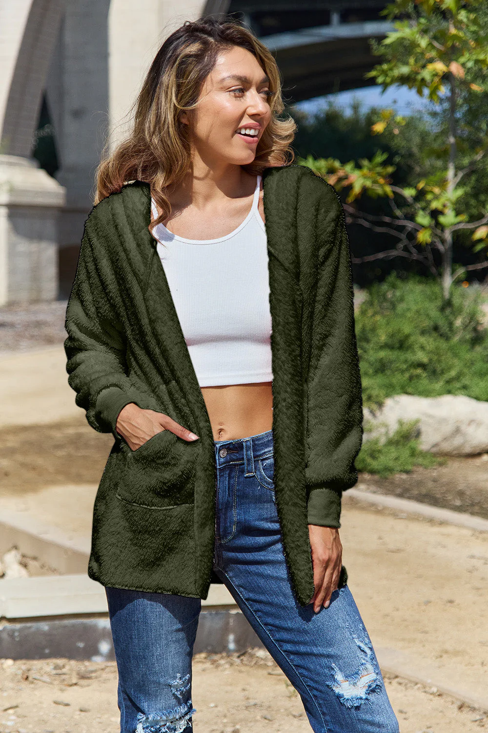 Full Size Teddy Hooded Jacket with Pockets - Image 8