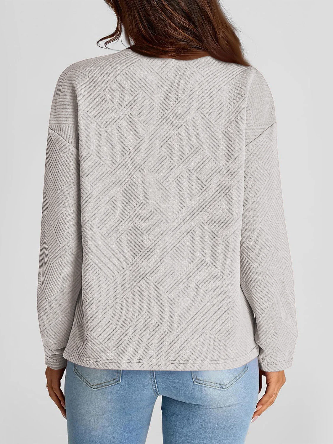 Full Size Texture Round Neck Long Sleeve Sweatshirt - Image 11