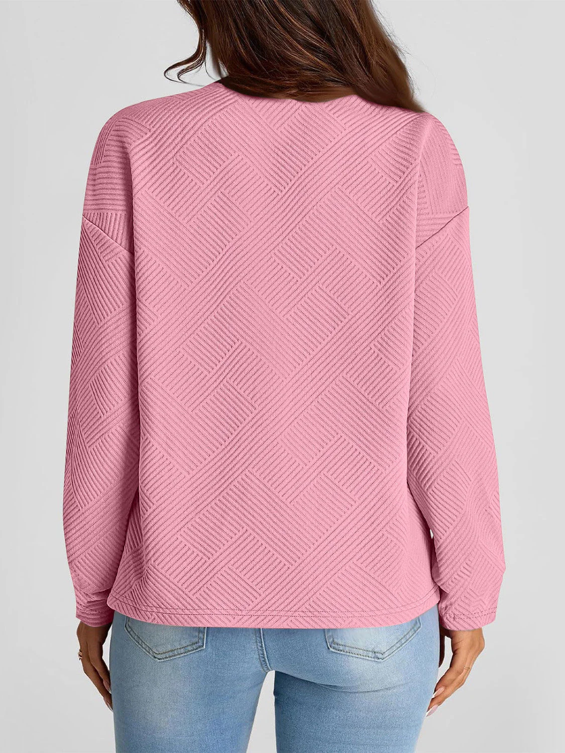 Full Size Texture Round Neck Long Sleeve Sweatshirt - Image 13