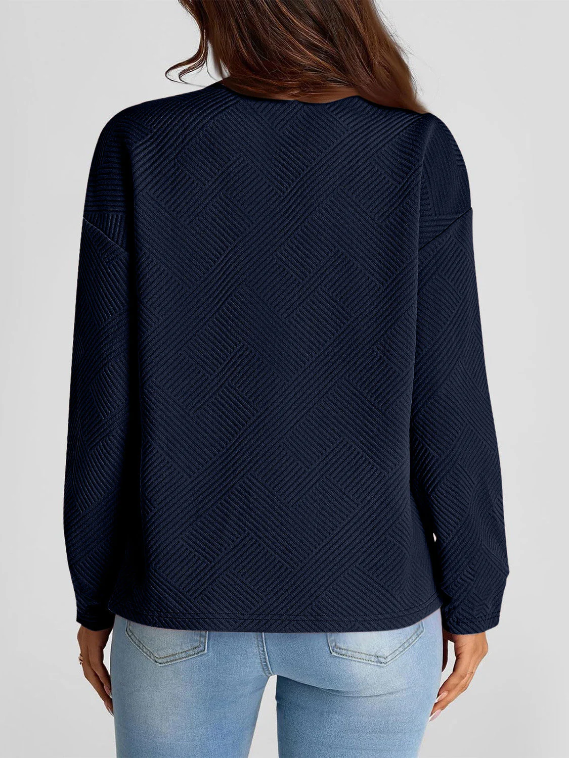 Full Size Texture Round Neck Long Sleeve Sweatshirt - Image 16
