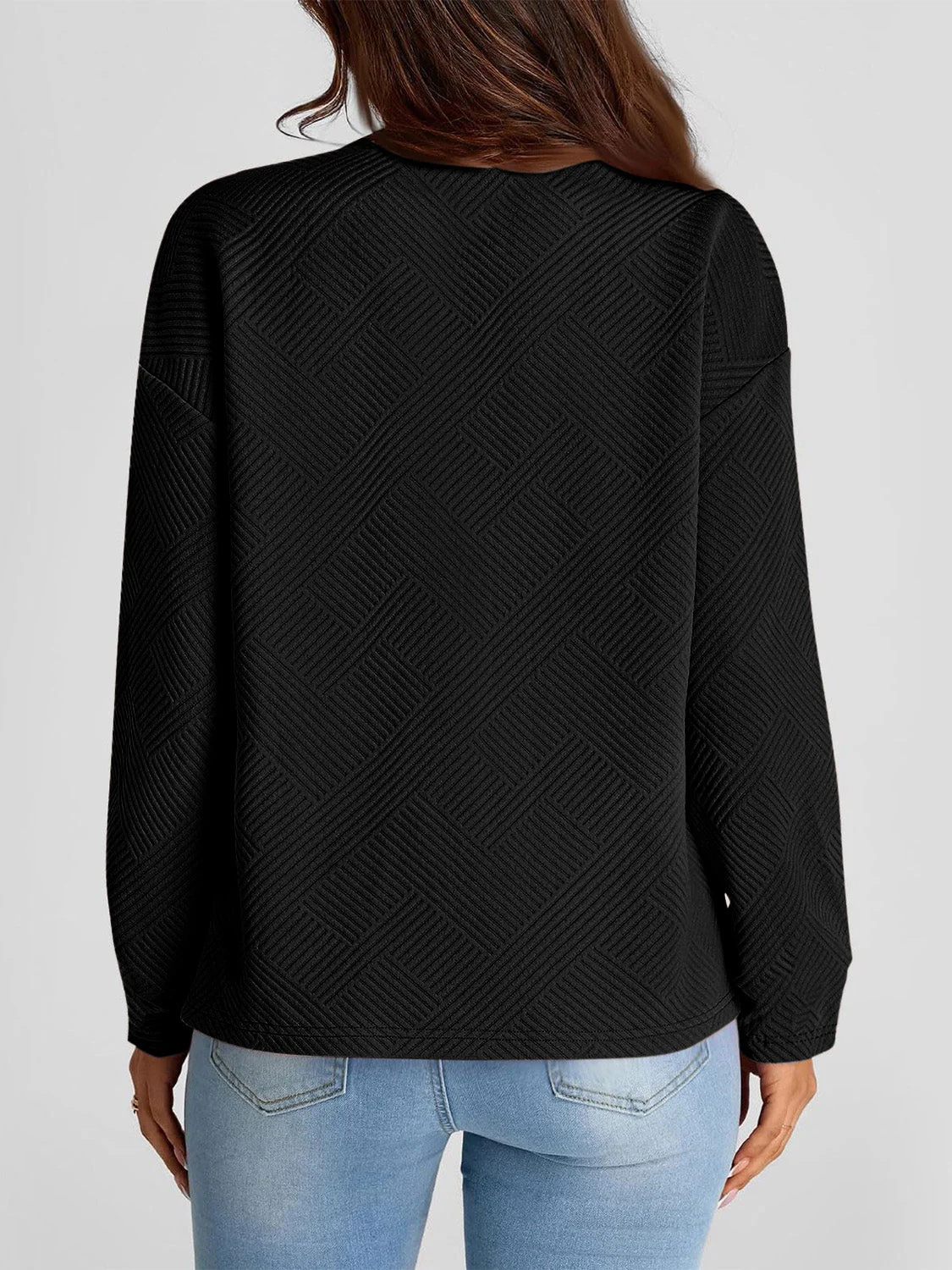 Full Size Texture Round Neck Long Sleeve Sweatshirt - Image 19