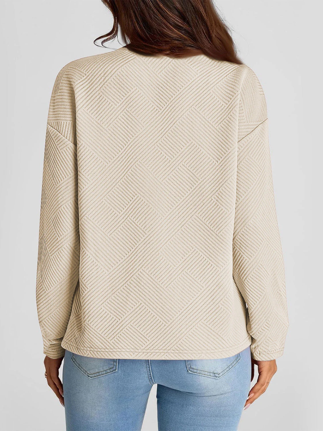 Full Size Texture Round Neck Long Sleeve Sweatshirt - Image 2