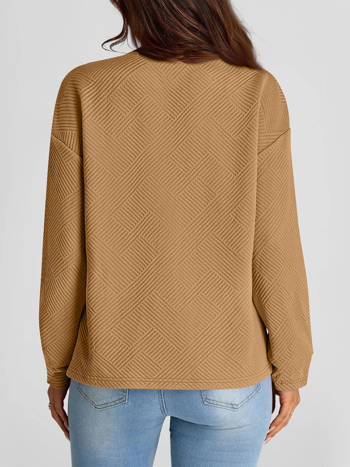 Full Size Texture Round Neck Long Sleeve Sweatshirt - Image 6