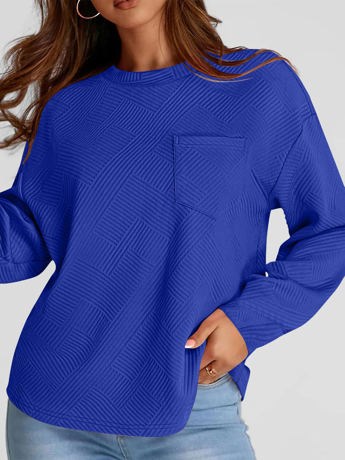 Full Size Texture Round Neck Long Sleeve Sweatshirt - Image 7