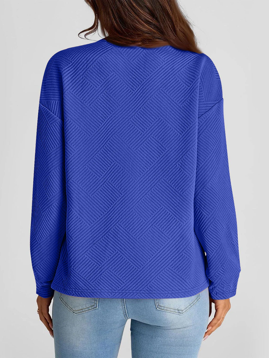 Full Size Texture Round Neck Long Sleeve Sweatshirt - Image 9
