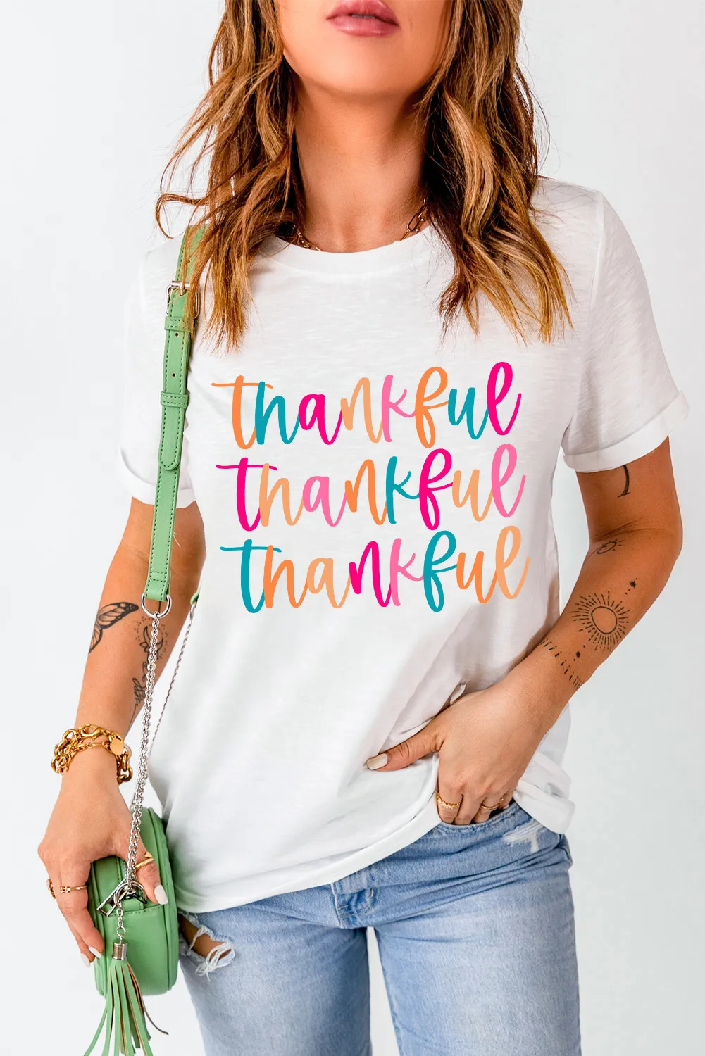 Full Size THANKFUL Round Neck Short Sleeve T-Shirt - Image 2