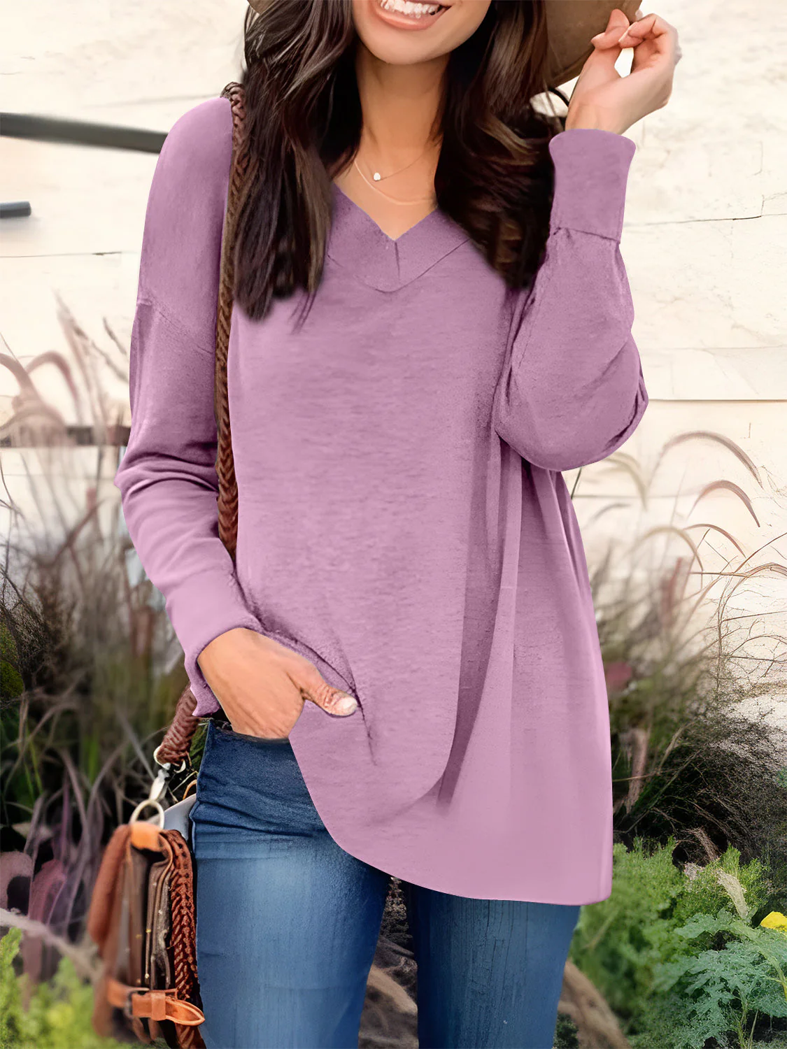 Full Size V-Neck Long Sleeve T-Shirt - Image 10