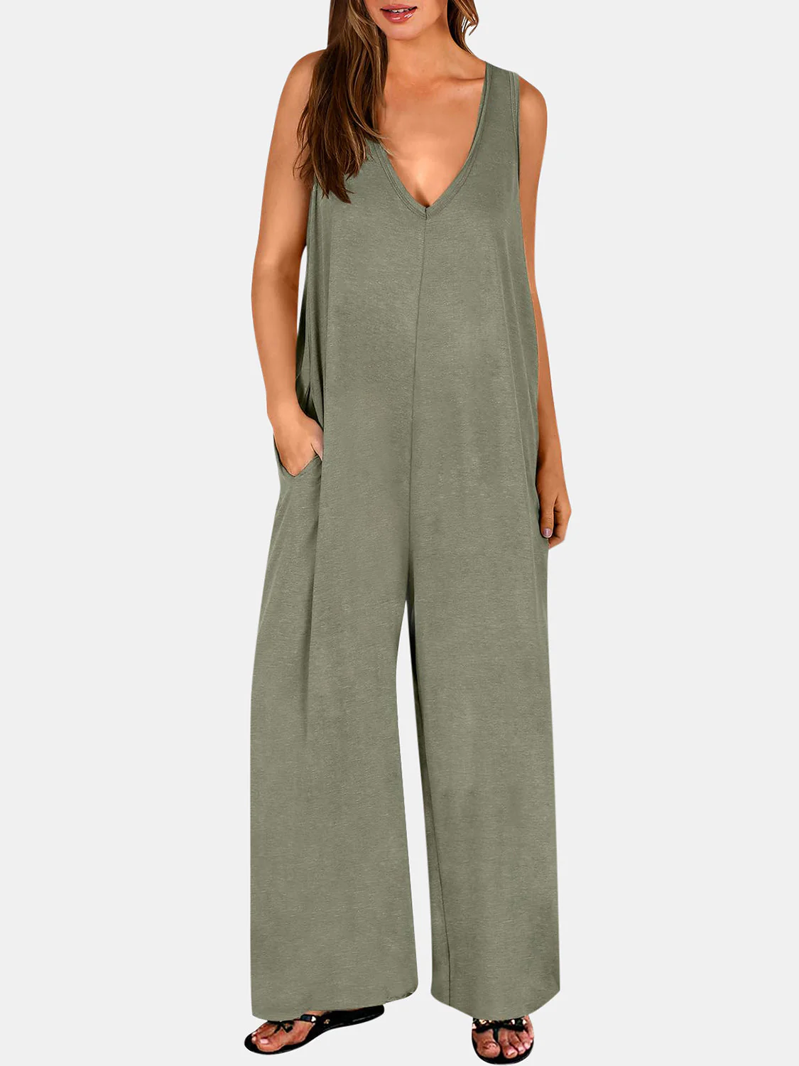 Full Size V-Neck Wide Strap Jumpsuit - Image 16