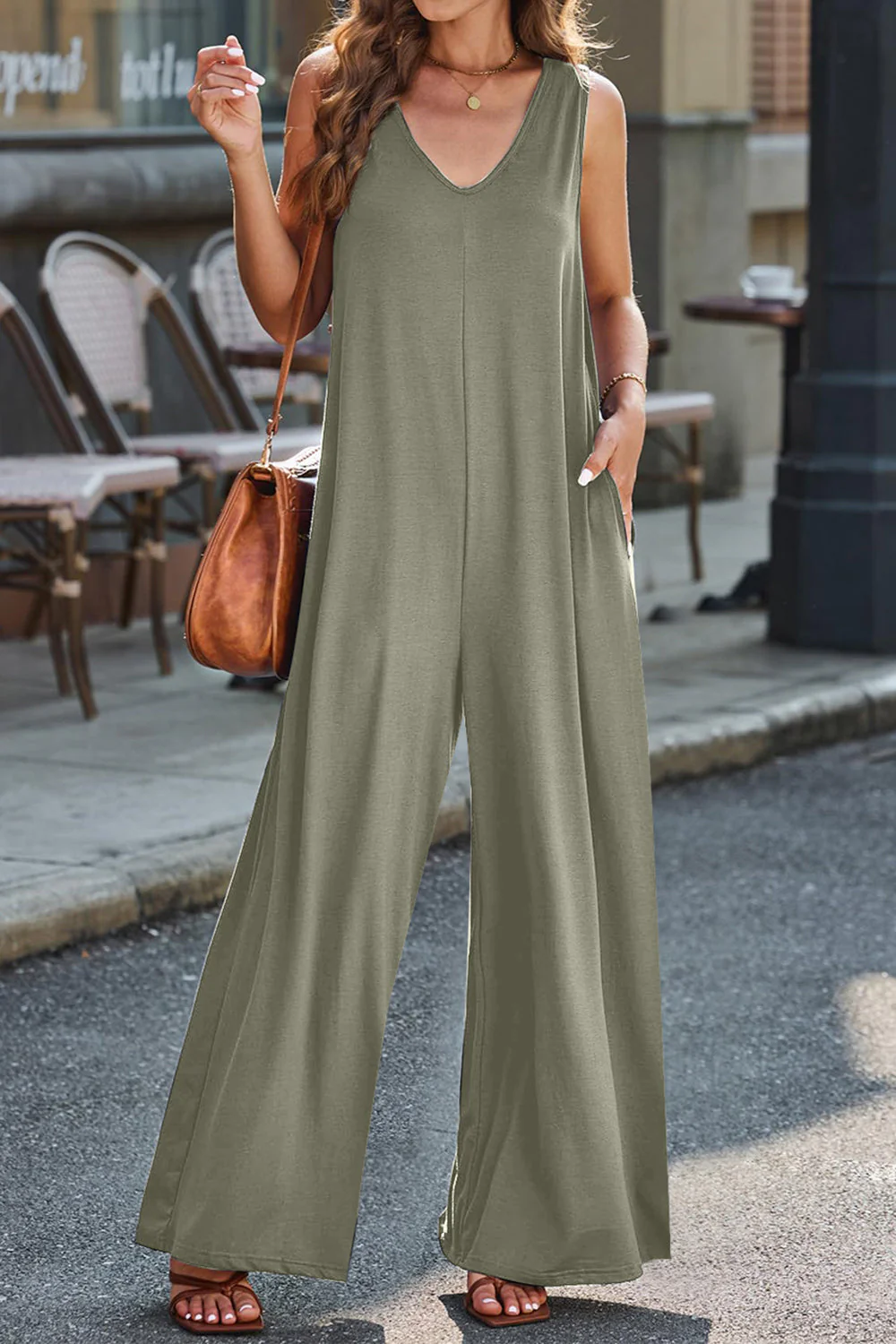Full Size V-Neck Wide Strap Jumpsuit - Image 17