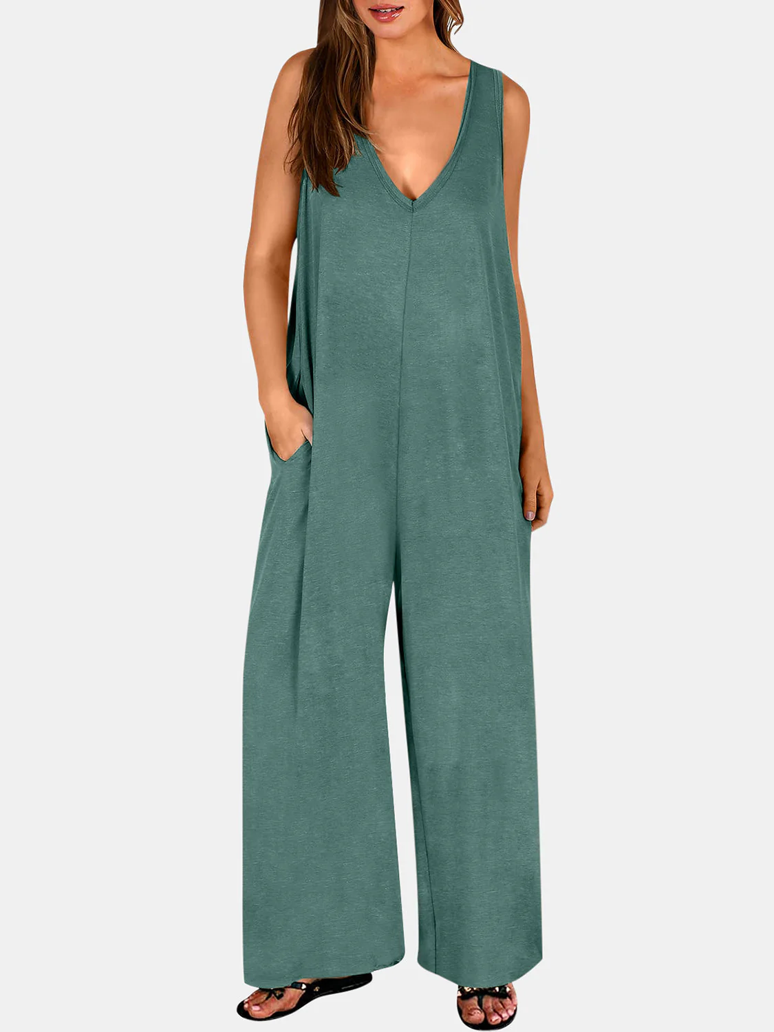 Full Size V-Neck Wide Strap Jumpsuit - Image 4