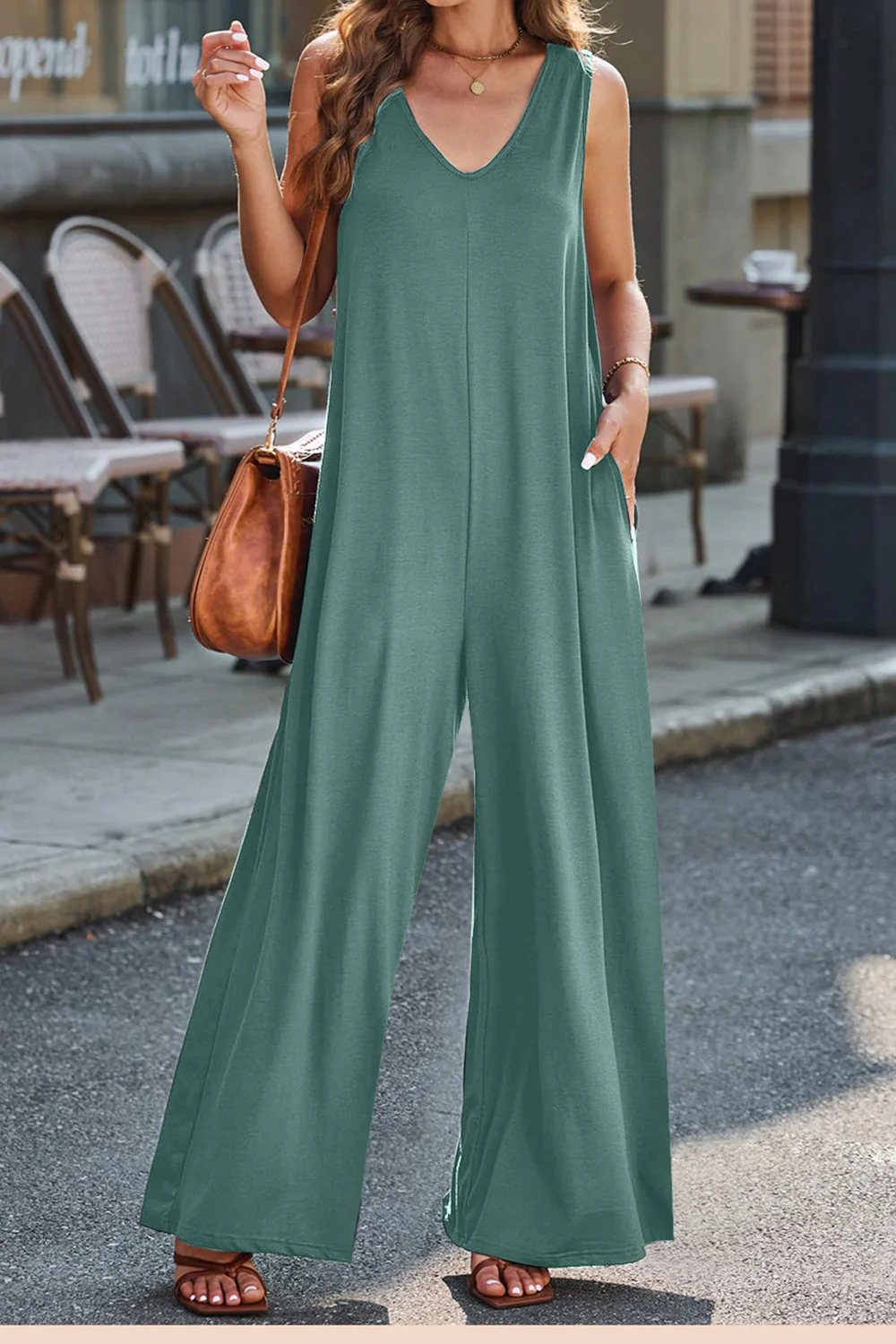 Full Size V-Neck Wide Strap Jumpsuit - Image 5