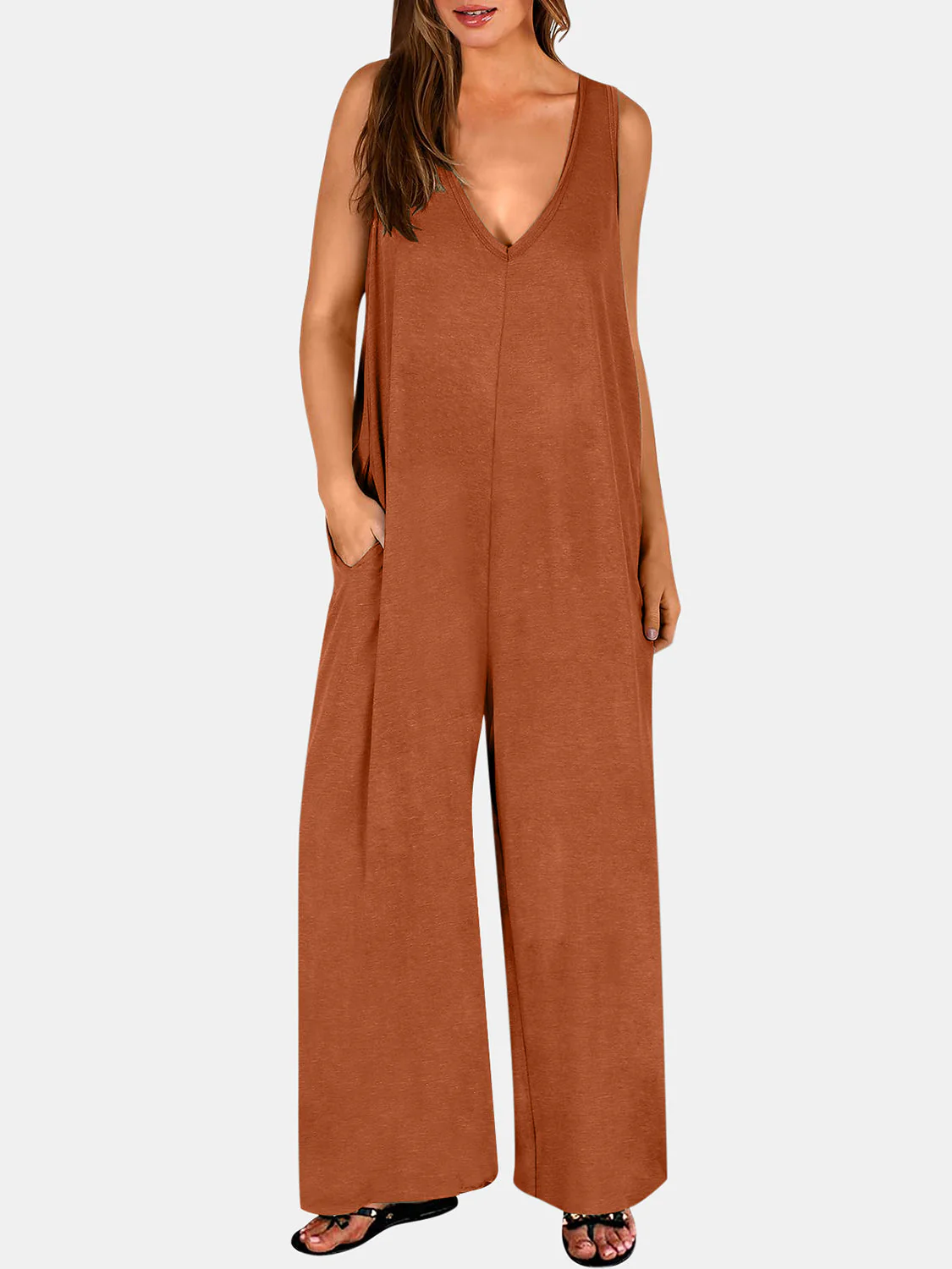 Full Size V-Neck Wide Strap Jumpsuit - Image 7